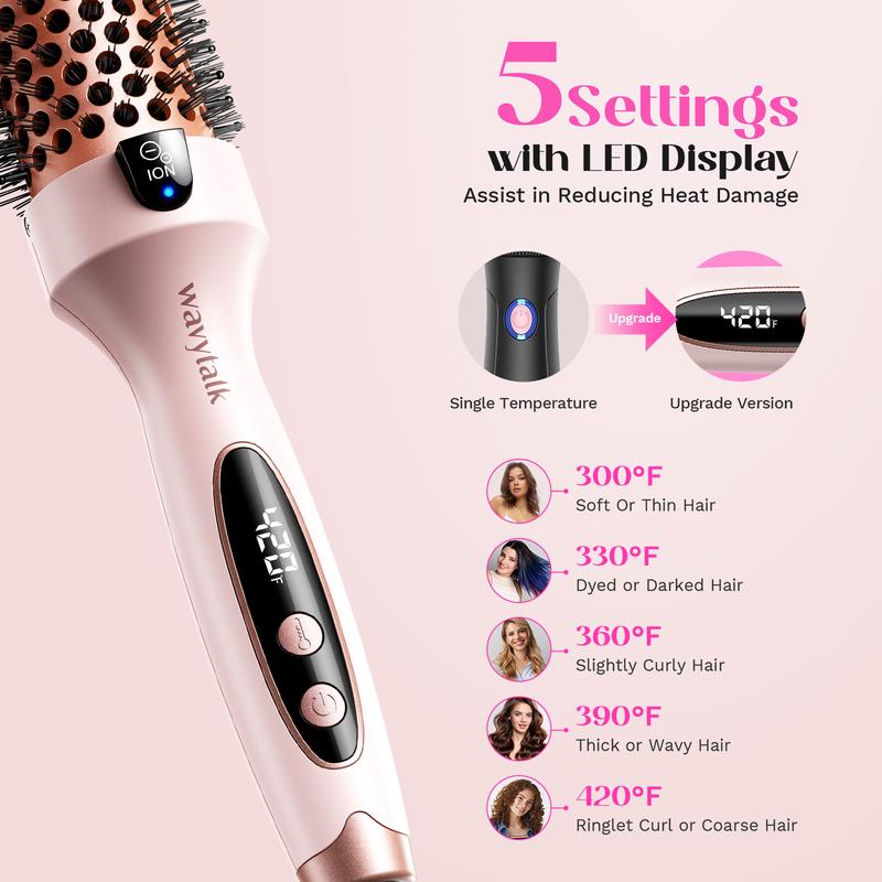 Wavytalk Blowout Boost Thermal Brush – 1.5" Heated Round Brush for Voluminous, Frizz-Free Styles