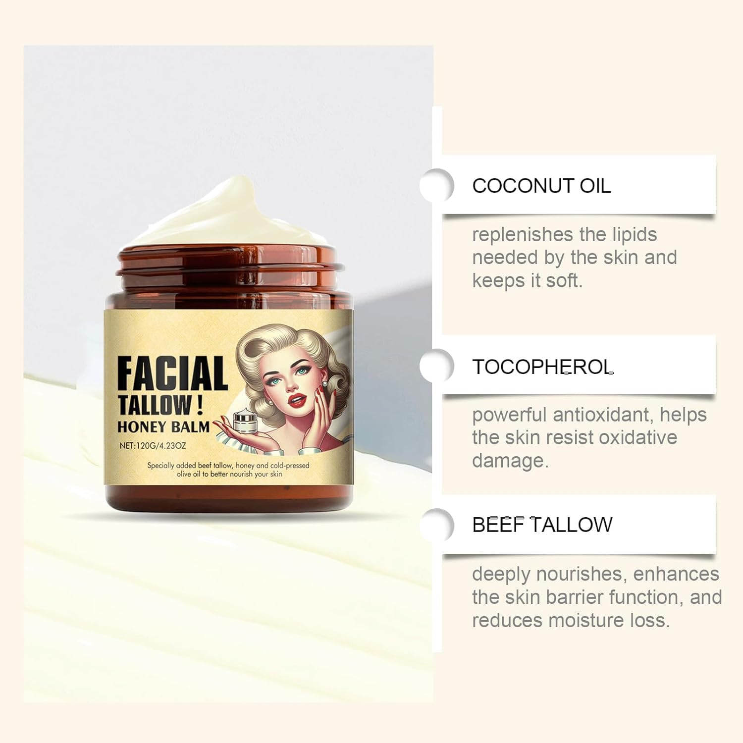 Whipped Beef Tallow & Manuka Honey Balm – Organic, All-Natural Moisturizer for Face, Body & Lips