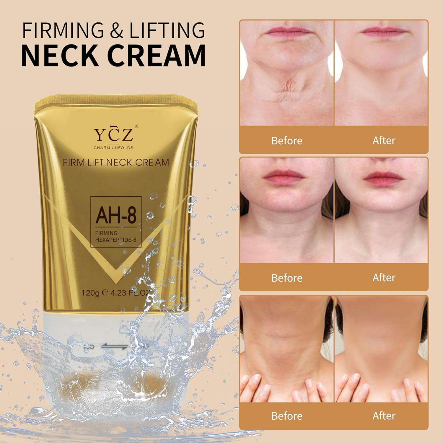 Neck & Décolletage Firming Cream – AH-8 Hexapeptide for Crepey Skin, Lift, Tighten & Tone