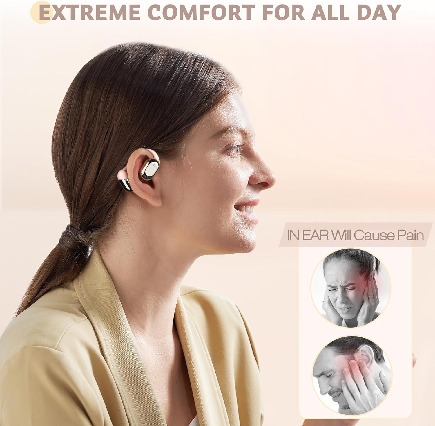 ZIHNIC Wireless Open-Ear Headphones – Lightweight, Waterproof, Bluetooth-Compatible (Pink)