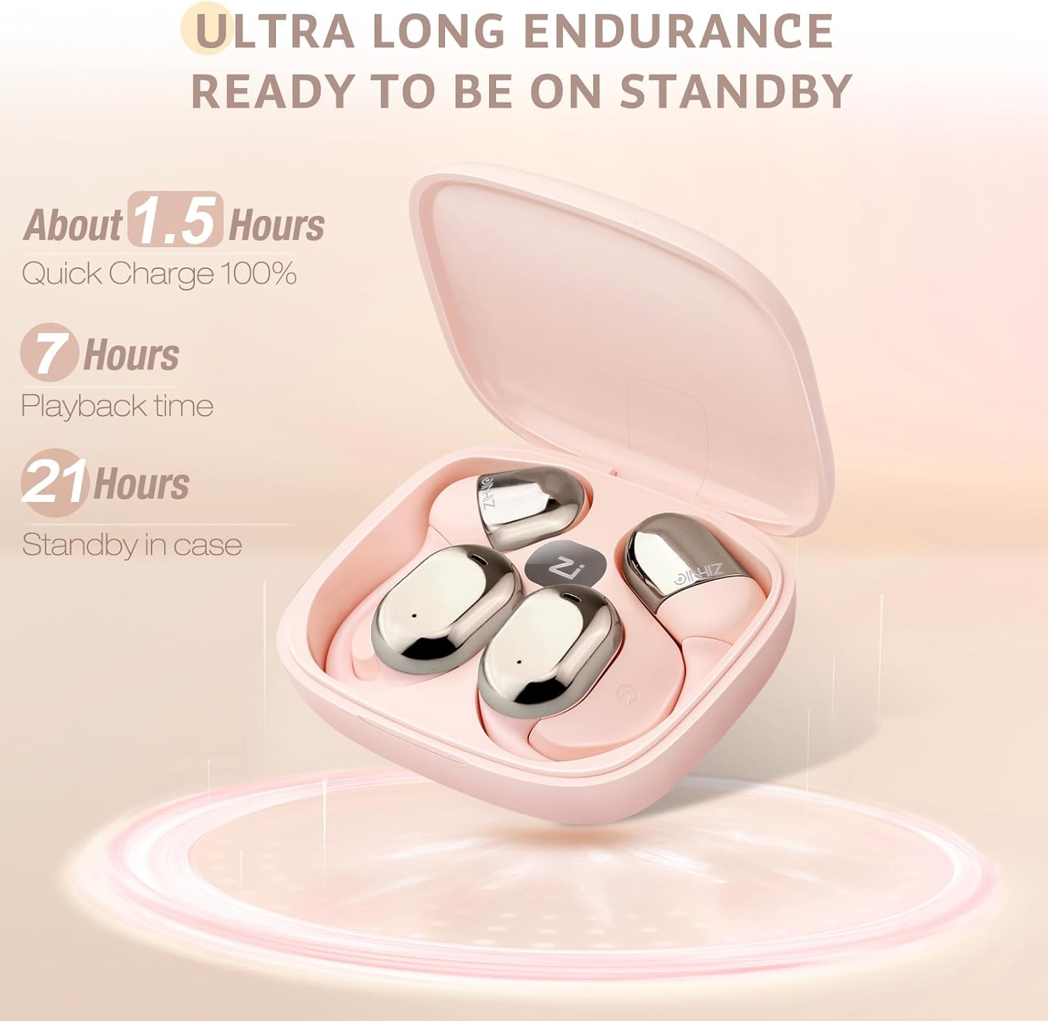 ZIHNIC Wireless Open-Ear Headphones – Lightweight, Waterproof, Bluetooth-Compatible (Pink)