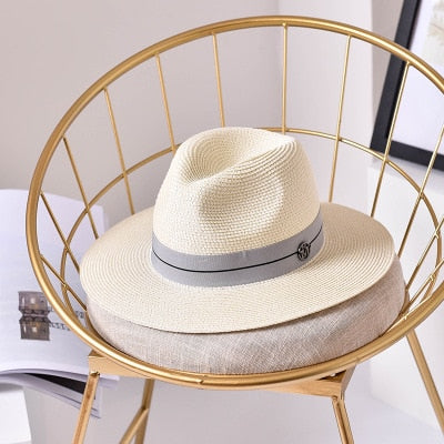 Summer casual sun hats for women-man fashion letter M jazz straw